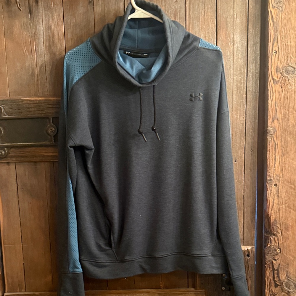 Under Armour Womens Dark green Hoodie with Blue Sleeve Panels